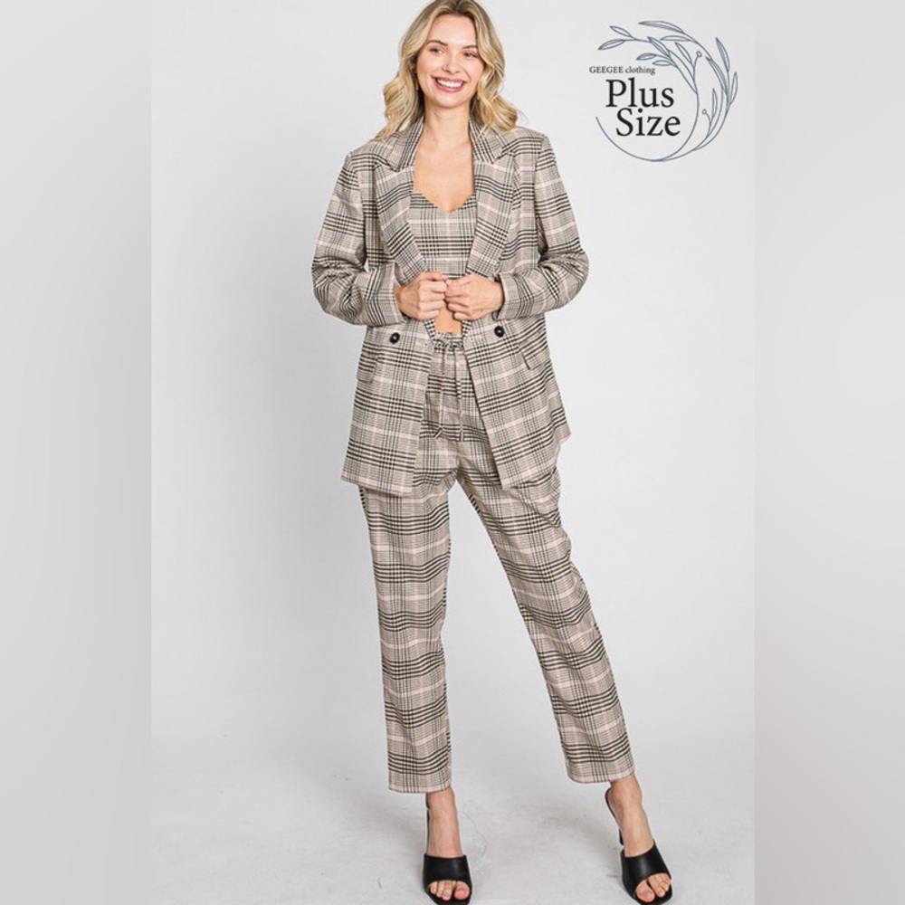 🟠 374B-PINK. Blazer Pant Set With Crop Top